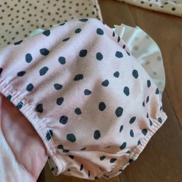 H&M Baby Girls Long Sleeve Pink Black Polka Dot 2 Piece Swim Rashguard - Picture 5 of 5